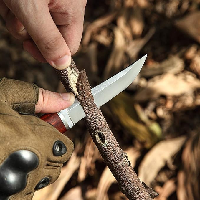 Fixed Blade Hunting Knife with Rosewood Handle Stainless Steel Outdoor Tools Gifts for Hunters and Outdoorsmen