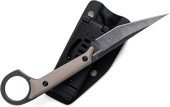 KS527 Fixed Blade Knife, D2 Blade G10 Handle for Men Women, with Kydex Sheath, Utility Knife for EDC Survival Hiking Camping Outdoor Everyday (Tan)