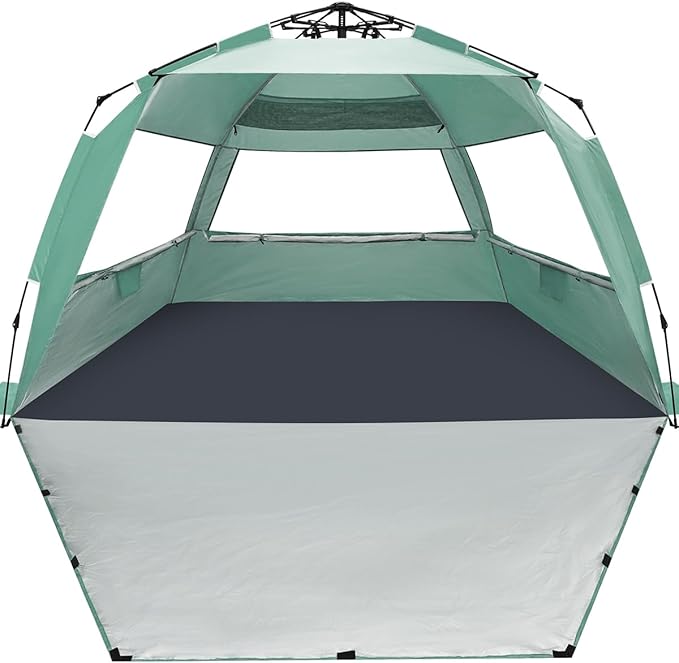 WhiteFang Deluxe Pop Up Beach Tent Sun Shade Shelter for 3-4/5-6 Person, UV Protection, Extendable Floor with 3 Ventilating Windows Plus Carrying Bag, Stakes, and Guy Lines