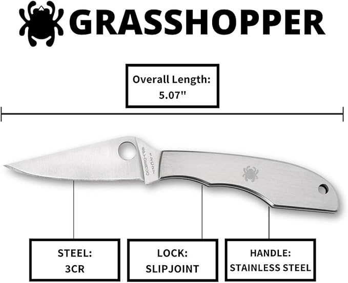 Spyderco Grasshopper Non-Locking Knife with 2.30" 3CR Steel Blade and Durable Stainless Steel Handle - PlainEdge - C138P