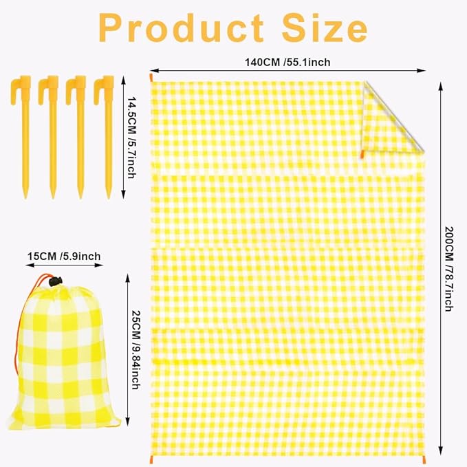 Ainiv Beach Blanket Beach Mat, Sandproof Waterproof Beach Mat, Picnic Blanket, Extra Large 55x79 in (3-5 People) Picnic Blanket with 1 Storage Bag & 4 Fixed Nails for Beach, Camping, Hiking, Picnic