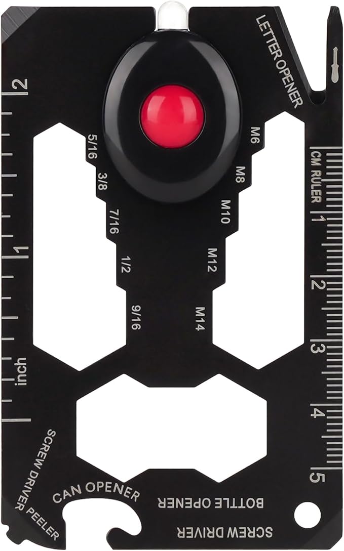 Credit Card Multol, et al Survival Card, Credit card size Muli-Toal for quick Repairs, Camping - Cool Gadget for Men, lack, induces screwdriver and Botle Openen.