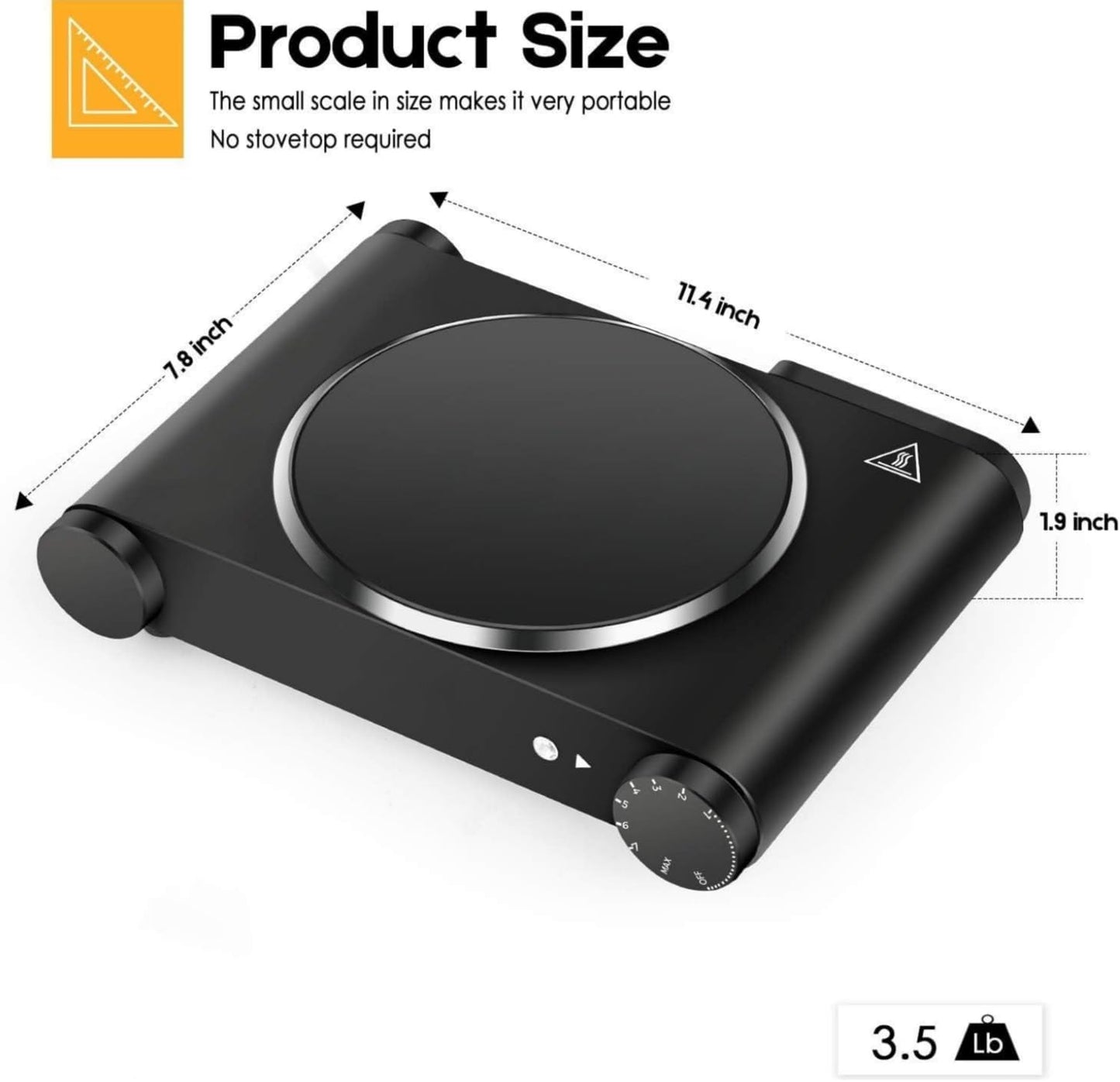 1200W Infrared Single Burner Electric Hot Plate, Fast Heating & Energy Efficient, 7 Inch Ceramic Glass Portable Electric Stove with Adjustable Temperature Control, Compatible w/All Cookware