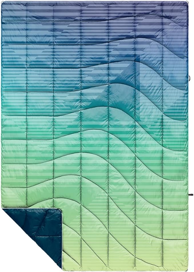 Rumpl The NanoLoft Puffy Blanket | Indoor Outdoor Camping Blanket for Traveling, Picnics, Beach Trips, Concerts | 52" x 75" | Patch Fade Cool, 1-Person