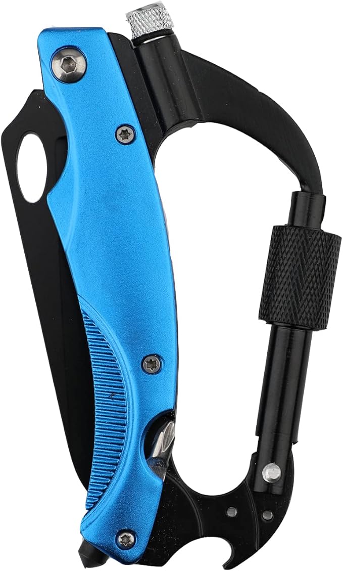 Multitool Carabiner with Knife : EDC Carabiners Keychain,LED Flashlight,Glass Breaker and Bottle Opener,Tactical Carabiner Multi-Tools and Outdoor Survival Gear for men