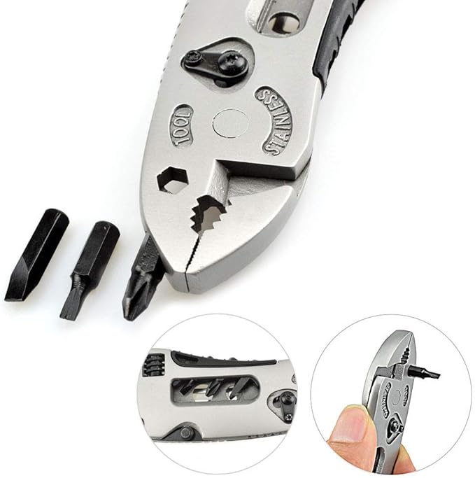 Outdoor Camping Portable Multi-Purpose Folding Multitool silver Pliers Pocket mini Knife Screwdriver Set Bottle Opener Adjustable Wrench Kit Jaw Spanner Repair Manual Survival Defence Multifunctional
