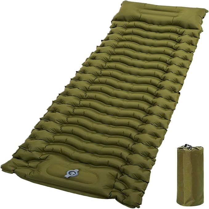 Camping Sleeping Pad, Ultralight Inflatable Sleeping Mat with Pillow, Built-in Foot Pump, Compact Lightweight Camping Air Mattress for Camping Hiking