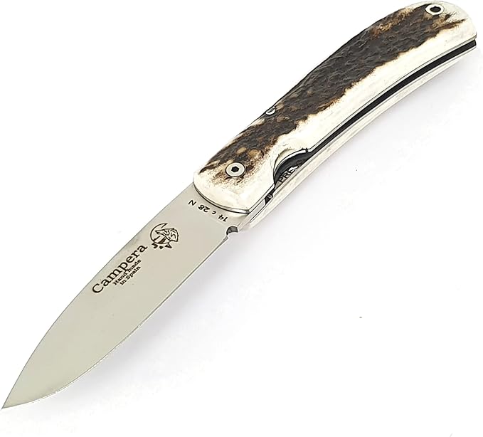 CAMPERA Folding Knife for Bushcraft, Camping, Hunting, Fishing and Outdoor Activities, 3.4" Stainless Steel Sandvik, EDC Gear and Equipment, Handmade in Spain