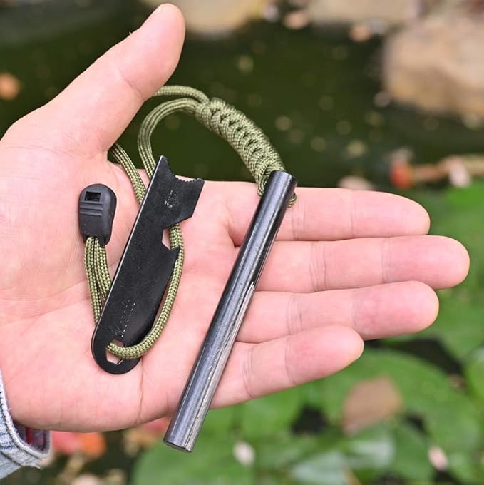 Heavy Duty Outdoor Survival Knife with Carabiner Clip, Black