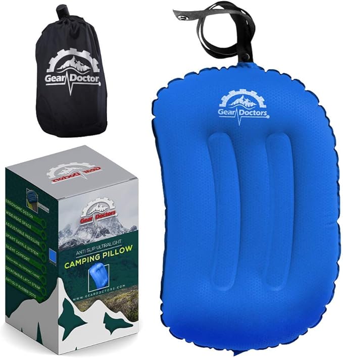 Gear Doctors Camping Pillow, Inflatable Pillow, Camp Pillow, Backpacking Pillow, Inflatable Pillow for Camping, Blow Up Pillow (Blue)