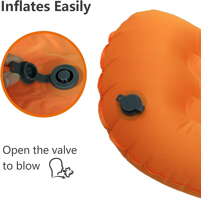 SJC Inflatable Camping Pillow – Ultralight Compact Neck Pillow for Camping Backpacking and Travel Ergonomic Lumbar Support for Sleeping