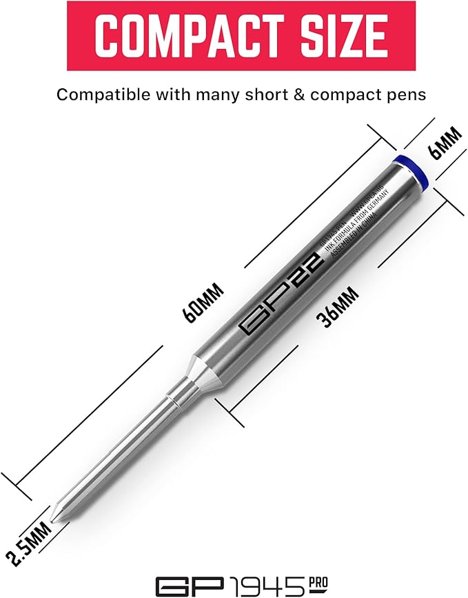 GPCA - GP22 Ink Refill Cartridges for Gel Pens, Designed for Gel Pens Medium Point Size, 3-Pack Pen Refills, Use with GP 1945 Pens and Short Pens, Blue