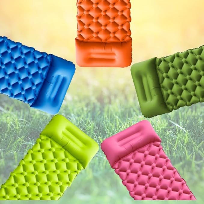 Kids Sleeping Pad for Camping and Sleepovers with Pillow, Inflatable Camping Mattress for Backpacking & Travel, Thick Toddler Cot Mat, Fast Inflating Camping Sleeping Pads for Kids