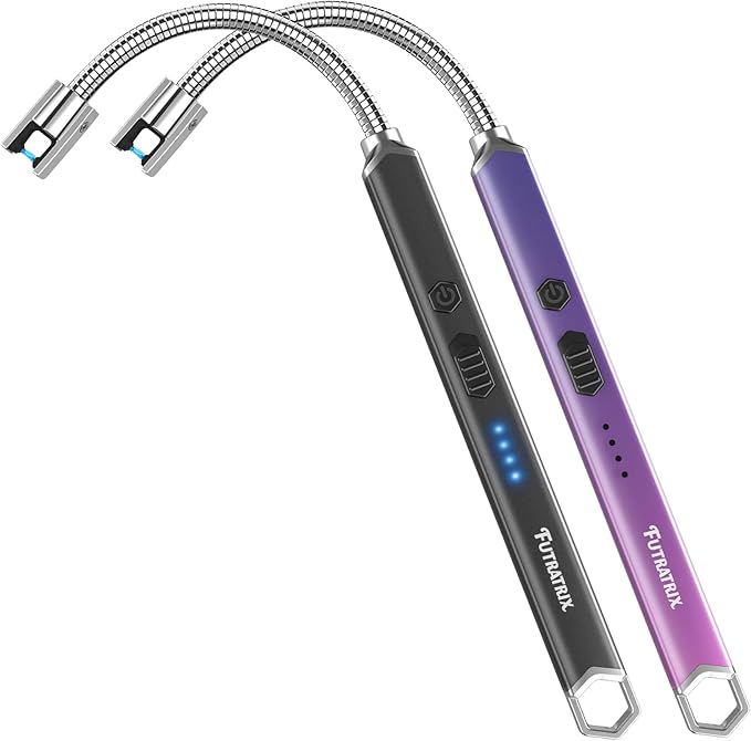 Electronic Candle Lighter Arc Windproof Flameless USB Rechargeable Electric Lighter (2 Pack - Black&Pink/Purple Gradient)