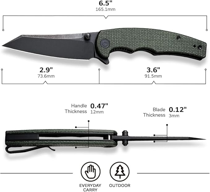 CIVIVI P87 Folder EDC Knife, Kaila Cumings 2.9-in Nitro-V Black Stonewashed Blade Reverse Tanto, Micarta Handle with A Thumb Stud Liner Lock Folding Pocket Knife for Everyday Carry (Green)