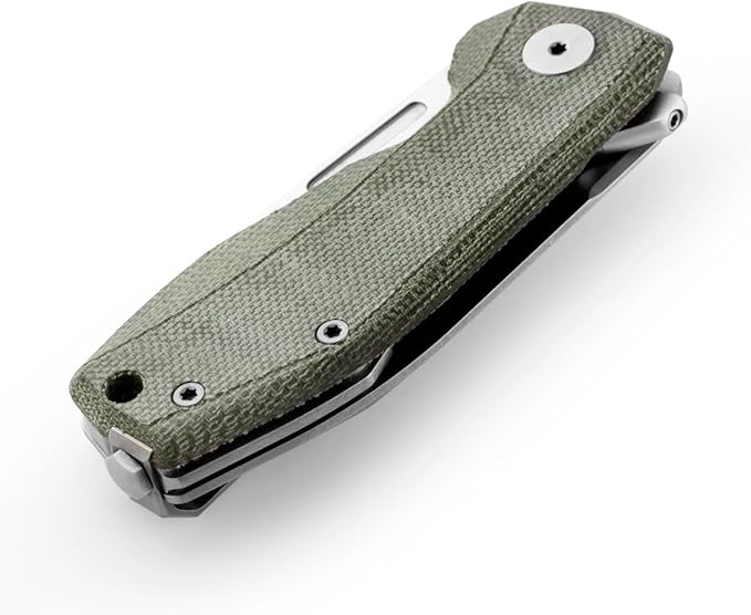 LionSTEEL NANO Titanium Frame Lock Folding Pocket Knife, Magnacut Steel Blade, Solid Handle Construction, Drop Point, Made in Italy (Green Micarta)