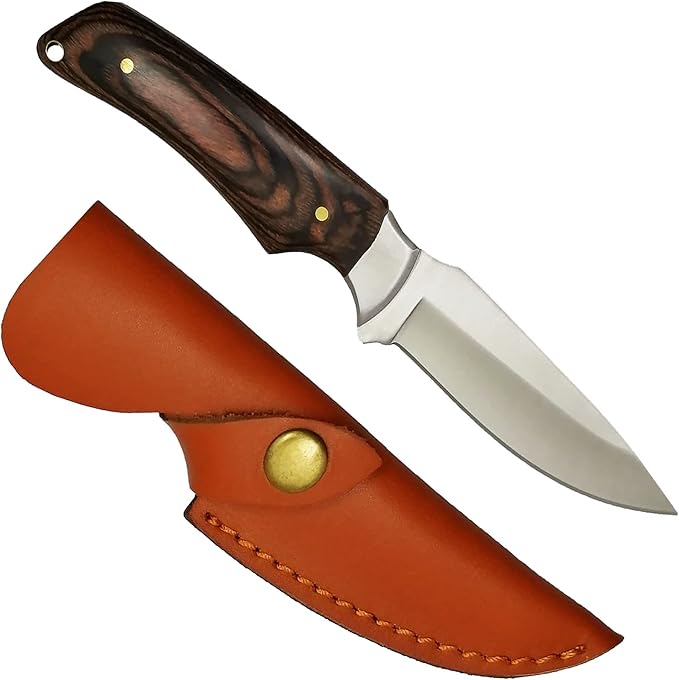 Skinning EDC Field Hunting Knife KRATOS ZFS2 Blade Fixed Full Tang 7.5" Stainless Steel, Leather Sheath Holster Included