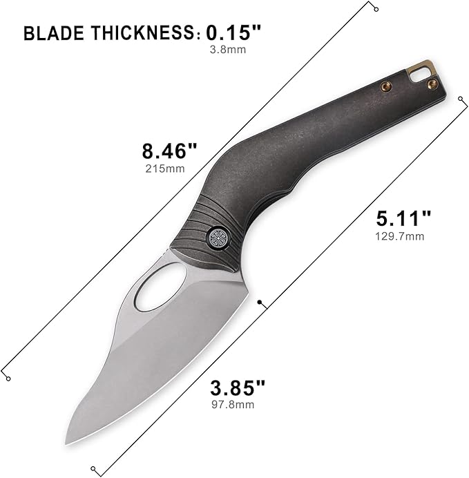Knife Amuse-C04 Thumb Hole Knife,3.85" M390 Steel Blade Stonewashed,6AL4V Titanium Handle,Frame Lock Folding Knife,Titanium Pocket Clip(Bronze)