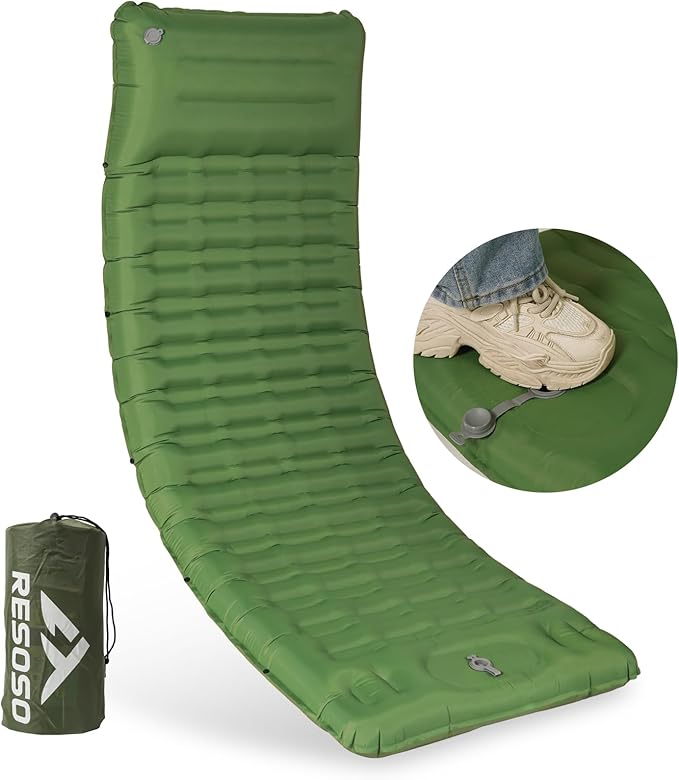 Sleeping Pad for Camping,5" Ultra-Thick Camping Mattress with Pillow Built-in Foot Pump, Self Inflating Camping pad for Backpacking, Car Camping, Hiking, Tent(Green)