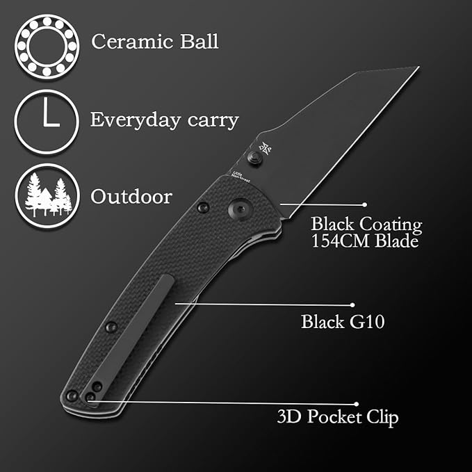 KANSEPT Main Street 7.92in Folding Pocket Knives with 3.36in Stonewashed 154CM Wharncliffe Blade and Black G10 Handle for Outdoor, Tactical, Survival, Folding Knife Camping Hunting T1015B4