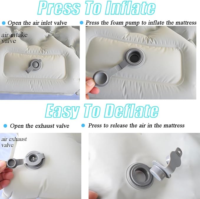 Sleeping Pad for Camping, Inflatable Sleeping Mat with Pillow, Camping Pad with Built-in Foot Pump, Lightweight Camping Mattress Pad for Car Camping, Backpacking, Tent and Hiking (Full (Grey))