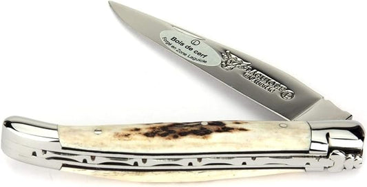 Laguiole en Aubrac Handmade Knife 11 cm L0211BCIFI Deer Horn Handle, Blade and bolsters Stainless Steel Shiny