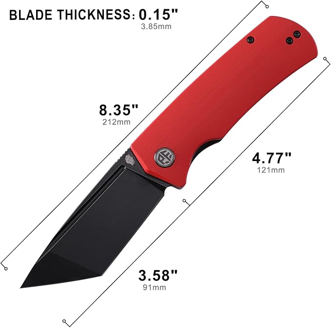 Petrified fish PFP01T Beluga,3.58" K110 Stonewashed Blade, 170g G10 Handle Front Flipper Liner lock Folding knife (Red G10, Black Stonewashed)