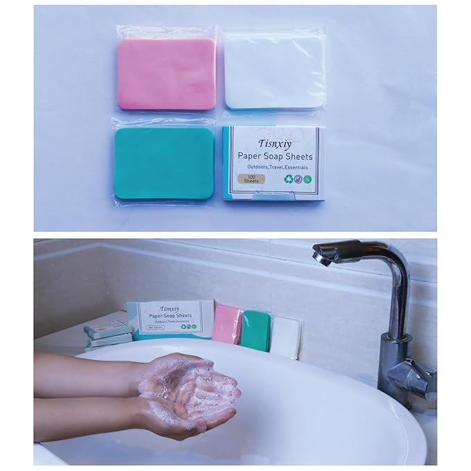 Hand Soap Sheets Soap Paper Sheets Portable Disposable Outdoor Travel Camping Scented Soap 3 Boxes (300 Sheets) Eco-Friendly Products & Cleaning Supplies for Hand Wash (Unscented)