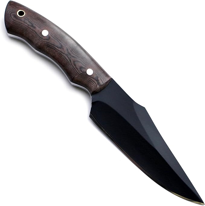 GCS Custom Handmade BROWN MICARTA Handle D2 Tool Steel Skinner Bushcraft Hunting Knife & Horizontal Leather Sheath GCS160