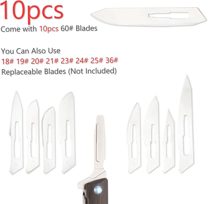 G37 Small Pocket Scalpel Knife, 10pcs #60 Replaceable Blades, Compact Slim Gentleman's Flipper Folding Scalpel EDC Utility Knives with Blue Titanium Pocket Clip (Black)