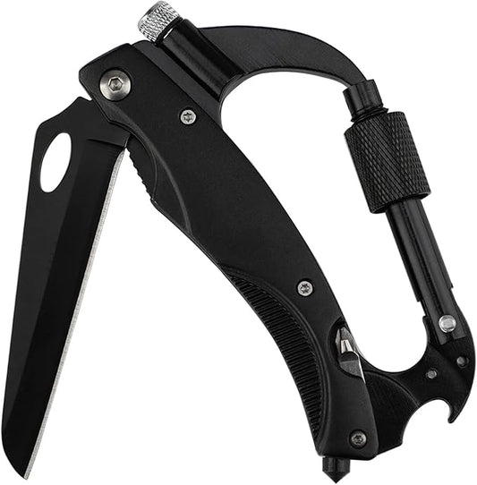 Multitool Carabiner with Knife : EDC Carabiners Keychain,LED Flashlight,Glass Breaker and Bottle Opener,Tactical Carabiner Multi-Tools and Outdoor Survival Gear for men