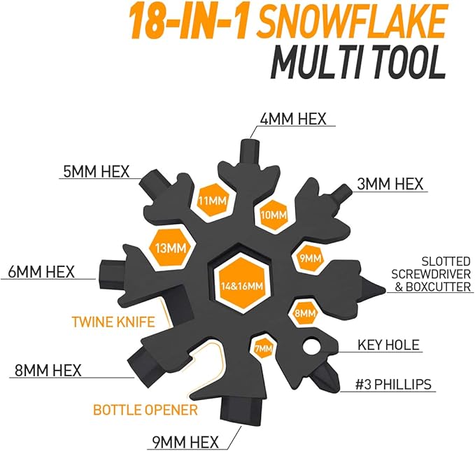 Stocking Stuffers for Adults Men, Gifts for Men, 18-in-1 Snowflake Multitool, Christmas Gifts for Men, Cool Camping Gadgets Tools for Men, Husband, Him, Grandpa, Unique Gifts for Dad Who Wants Nothing