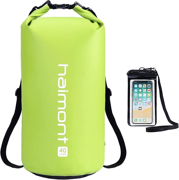 Haimont Waterproof Dry Bag Floating Dry Sack Roll Top Drybag Backpack for Kayaking, Rafting, Boating, SUP, Fishing with IPX8 Waterproof Phone Case, Love Bird Green, 40L