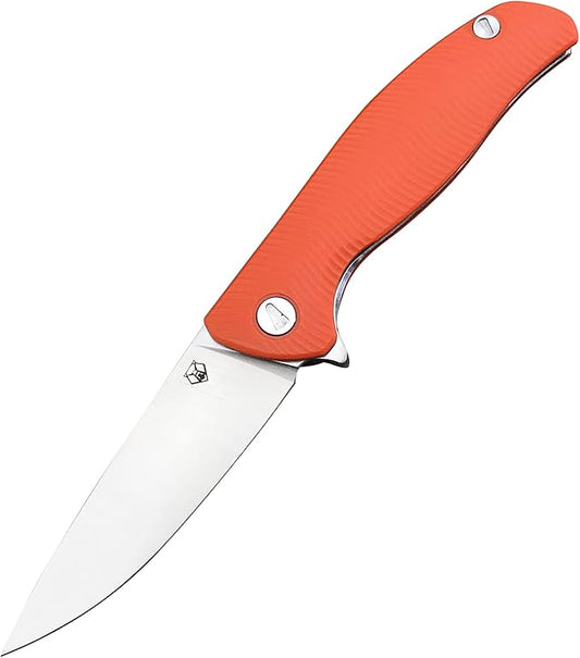 HUAAO Folding Knife, 3.7'' D2 Steel Blade with G10 Handle, Pocket Knife with Clip EDC Flipper Knife for Outdoor Camping Survival (orange)