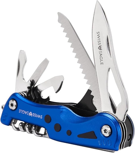 Swiss Eagle Folded 12 Functions Knife Blue