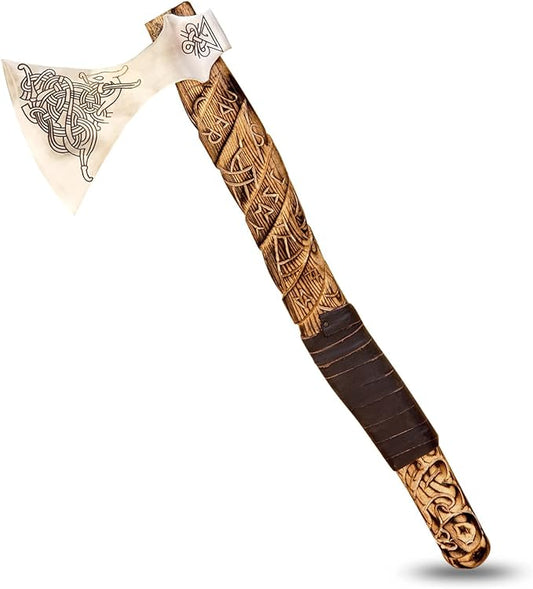 Handmade Forged Stainless Steel Viking Axe, Hatchet with Leather Sheath, Throwing Axe, Camping Axe, Solid Wood Handle Multiple Designs