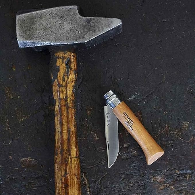 Opinel No. 03 Carbone - Carbon Steel Folding Pocket Knife, Beechwood Handle, Iconic Simple Design, Non-Locking, Made in France Since 1890