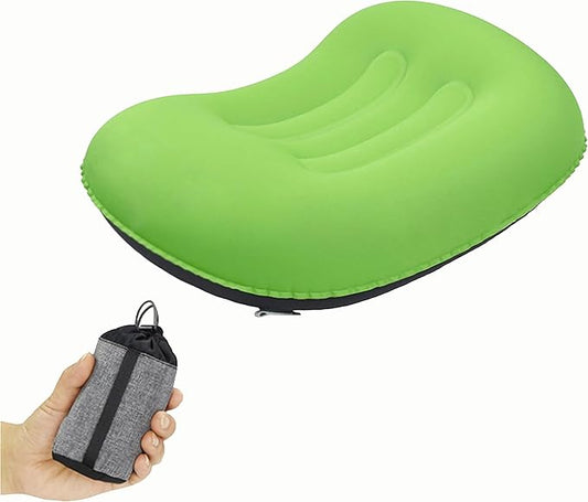 Portable Inflatable Neck Pillow for Outdoor Travel, Camping, Office Naps-Polyester ，Color Available-Simple and Comfortable (16.5 * 12.6 * 4.3in, Green)