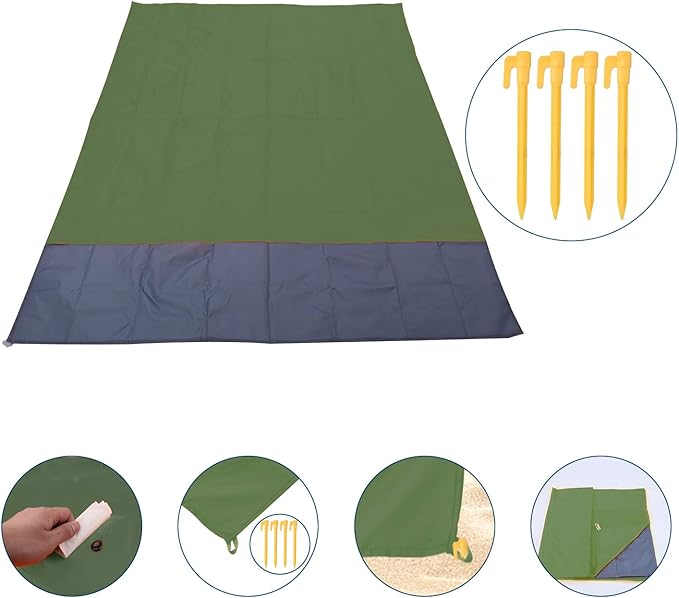 Beach Blanket 79 * 55inch, Compact Sand Proof and Waterproof Picnic Blanket, with Portable Storage Bag, Great for Outdoor Travel Camping Hiking Festival Park Sports