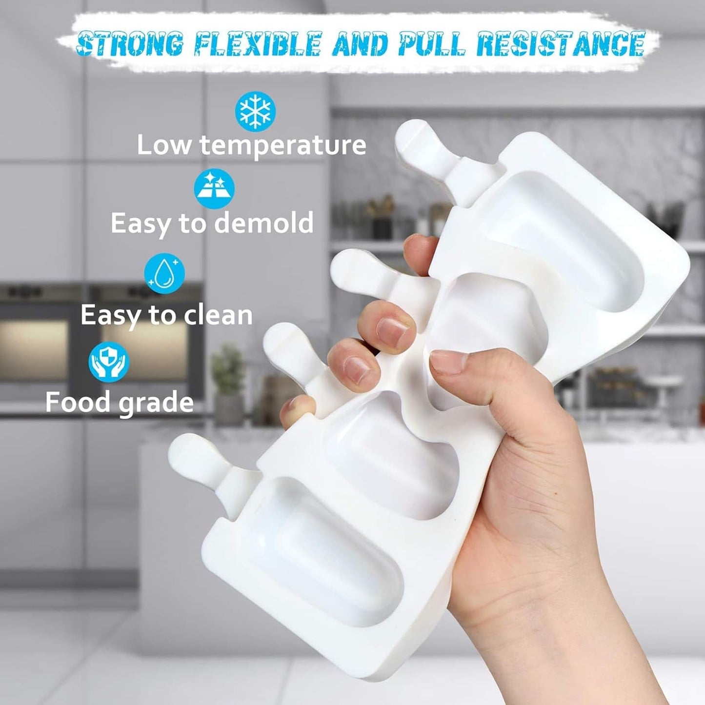 2 Larger Cakesicle Molds Silicone with 100 Wooden Sticks & 100 Parcel Bags, Silicone Popsicles Molds, Cake Pop Mold, Ice Pop Mold 4 Cavities DIY Ice Cream Mold