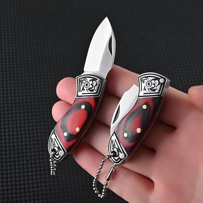 Small Pocket Knife, EDC Knife with Stainless Steel and Colored Wood Handle, Small Folding Knife for Everyday Carry, Blade Length1.5in
