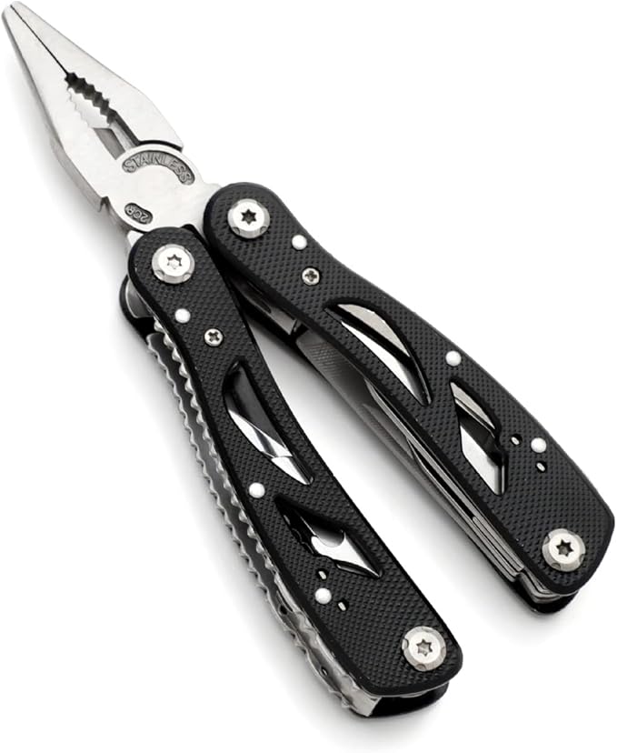 All In One Tool Multitool Needle Nose Plier, Stripper,Bottle Opener,Can Lifter,Cross Screwdriver,Knife,Saw Blade,File, Slotted Screwdrive For Outdoor, Survival, Camping, Hunting and Hiking