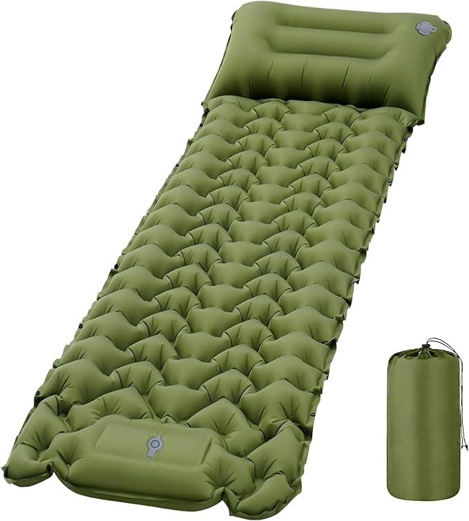 Camping Sleeping Pad 50D Ultralight Inflatable Camping Mat with Pillow Built-in Foot Pump Sleeping Mattress Waterproof Lightweight and Compact Camping Mattress for Backpacking Hiking Traveling Tent
