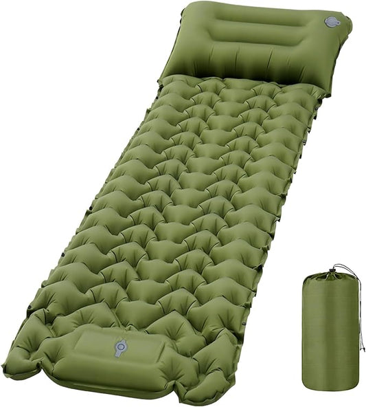Camping Sleeping Pad 50D Ultralight Inflatable Camping Mat with Pillow Built-in Foot Pump Sleeping Mattress Waterproof Lightweight and Compact Camping Mattress for Backpacking Hiking Traveling Tent
