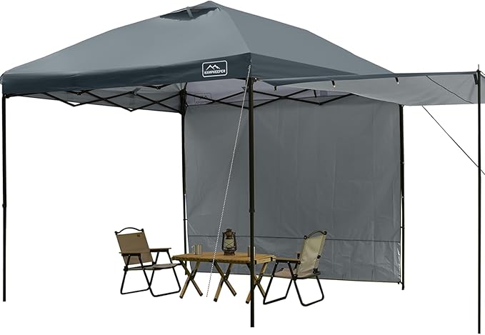 KAMPKEEPER 10x10 pop up Canopy Tent with 2 sidewalls Silver-Coated,Outdoor Canopy Tent for Parties with 2 Shelters,with 4 Poles, 4 Sandbags,8 Ropes,12 Stakes,and 1 Roller Bags