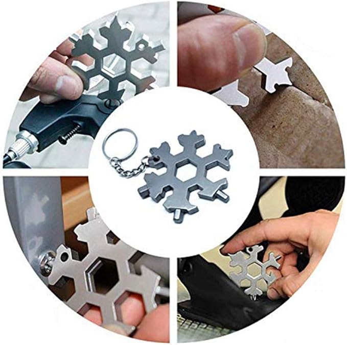 Snowflake Multi-Tool - 18-in-1 Stainless Steel Snowflake Tool with Keychain, Screwdriver, Bottle Opener, Compact and Portable for Outdoor Adventure and Daily Use
