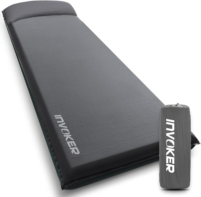 INVOKER Camping Sleeping Pad 2.76” Memory Foam Self Inflating Sleeping Pad Camping Mat with Pillow for Tent Backpacking Traveling Hiking Car Camping Air Mattress