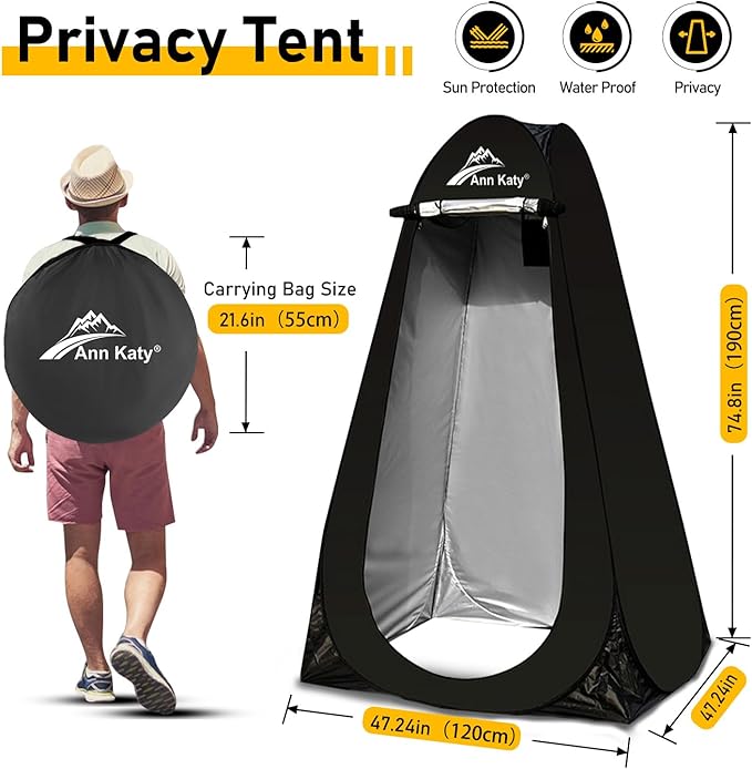 Portable Toilet with Pop Up Privacy Tent,XL Large Portable Toilet for Adults, Outdoor Camping Shower Tents Changing Room Emergency Folding Toilet Tent Kit with Carry Bag for Camping/Hinking…