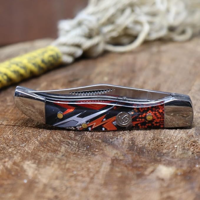 WHISKEY BENT HAT CO. Mini Hunter Folding Pocket Knife 2.75" Closed Length 440C Stainless Steel Blade (Orange Crush)