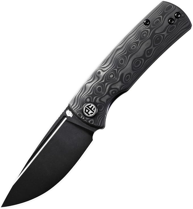 Petrified fish PFP01X Beluga,2.99" 14C28N Sand blasting Blade,95.6g G10 Hande Front Flipper Liner lock Folding knife (Carbon Fiber, Black Stonewashed)